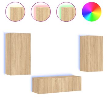 Muebles De Tv De Pared Con Luces Led 3 Piezas Roble Sonoma