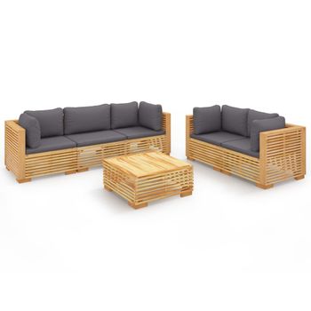 Juego Muebles De Jardín 6 Piezas Y Cojines Madera Maciza Teca