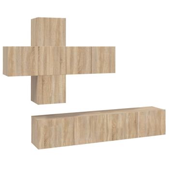 Juego De Mueble Tv 7 Piezas Madera Contrachapada Roble Sonoma