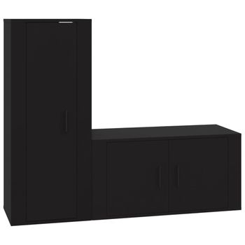 Set De Muebles Para Tv 2 Piezas Madera Contrachapada Negro