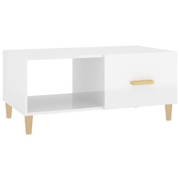 Mesa De Centro Madera Contrachapada Blanco Brillo 89,5x50x40 Cm