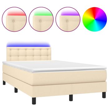 Cama Box Spring Con Colchón Y Led Tela Crema 120x200 Cm