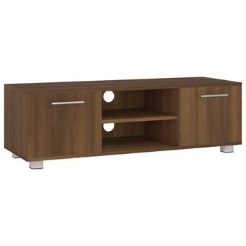 Mueble De Tv Madera Contrachapada Marrón Roble 110x40x35 Cm