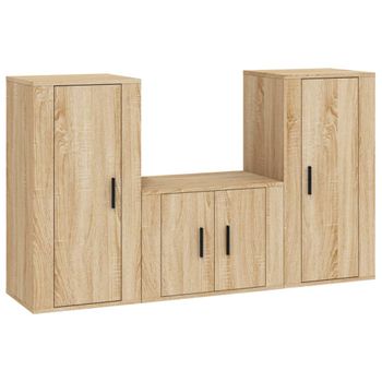 Set De Muebles Para Tv 3 Piezas Madera Contrachapada Roble Sonoma