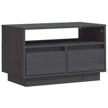 Mueble De Tv De Madera Maciza De Pino Gris 60x35x37 Cm