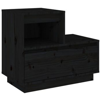 Mesita De Noche Madera Maciza De Pino Negro 60x34x51 Cm