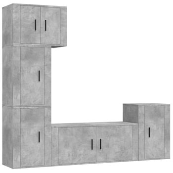 Set De Muebles De Tv 5 Piezas Madera Contrachapada Gris Hormigón