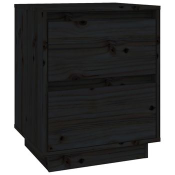 Mesita De Noche Madera Maciza De Pino Negro 40x35x50 Cm