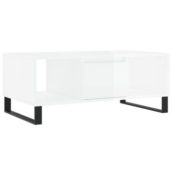 Mesa De Centro Madera Contrachapada Blanco Brillo 90x50x36,5 Cm