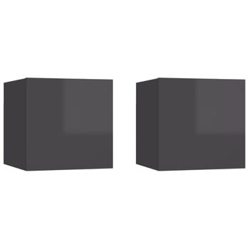 Muebles De Pared Para Tv 2 Unidades Gris Con Brillo 30,5x30x30 Cm