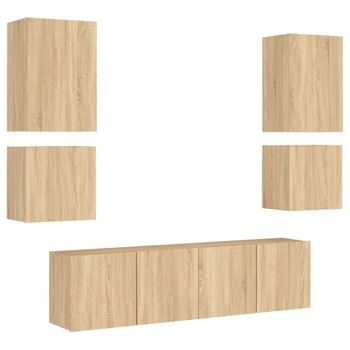 Muebles De Tv De Pared 6 Piezas Madera De Ingeniería Roble Sonoma