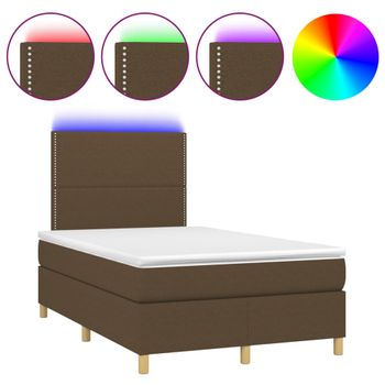 Cama Box Spring Con Colchón Y Led Tela Marrón Oscuro 120x200 Cm