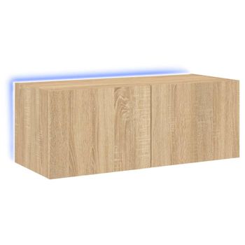 Mueble De Tv De Pared Con Luces Led Roble Sonoma 80x35x31 Cm