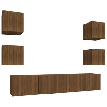 Set De Muebles Para Tv 6 Piezas Madera Contrachapada Roble Marrón