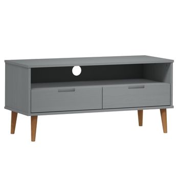 Mueble De Tv Molde Madera Maciza De Pino Gris 106x40x49 Cm