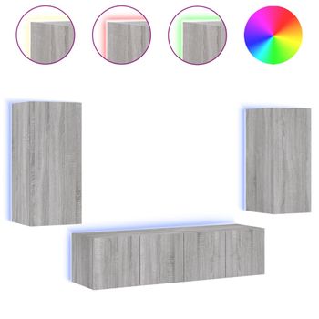 Muebles Tv Pared Con Led 4 Piezas Madera Ingeniería Gris Sonoma