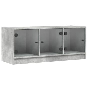 Mueble De Tv Con Puertas De Vidrio Gris Hormigón 102x37x42 Cm