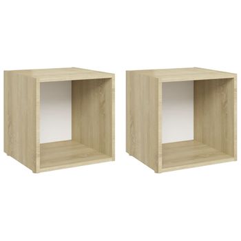 Muebles Tv 2 Unidades Contrachapada Blanco Y Roble Sonoma 37x35x37cm