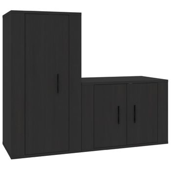 Set De Muebles Para Tv 2 Piezas Madera Contrachapada Negro