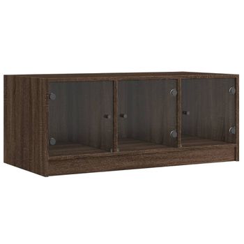 Mesa De Centro Con Puertas De Vidrio Marrón Roble 102x50x42 Cm