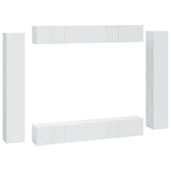 Set De Muebles De Tv 8 Piezas Madera Contrachapada Blanco Brillo