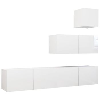 Set De Muebles De Salón 4 Piezas Madera Ingeniería Blanco Brillo