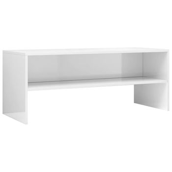 Mueble De Tv Madera Contrachapada Blanco Brillante 100x40x40 Cm