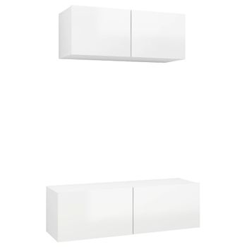 Set De Muebles De Salón 2 Piezas Madera Ingeniería Blanco Brillo