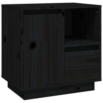 Mesita De Noche Madera Maciza De Pino Negro 50x34x50 Cm