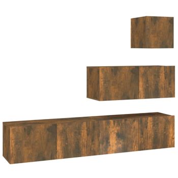 Set De Muebles De Tv 4 Piezas Madera Contrachapada Roble Ahumado