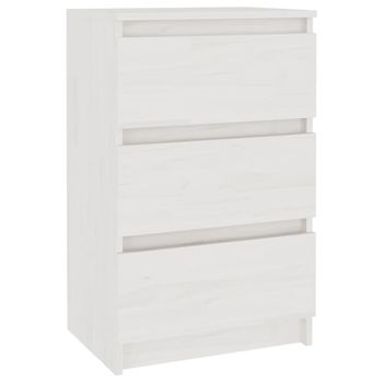 Mesita De Noche Madera Maciza De Pino Blanca 40x29,5x64 Cm