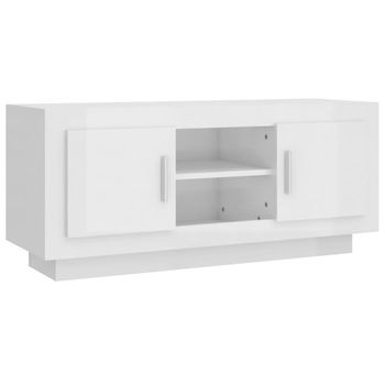 Mueble De Tv Madera Contrachapada Blanco Brillo 102x35x45 Cm