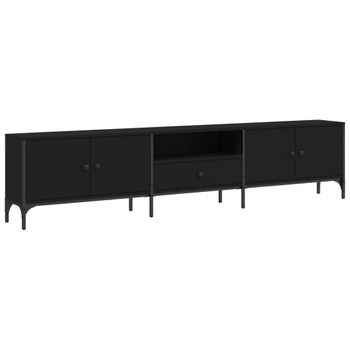 Mueble De Tv Con Cajón Madera De Ingeniería Negro 200x25x44 Cm