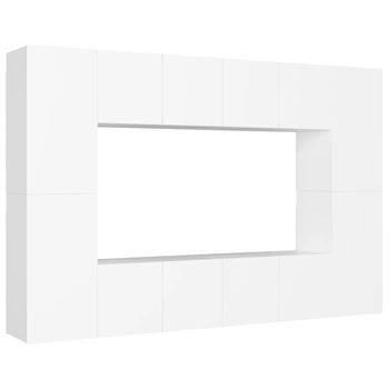 Set De Muebles De Salón Tv 8 Piezas Madera De Ingeniería Blanco