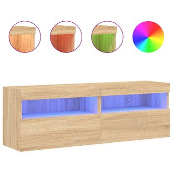 Muebles De Tv De Pared Luces Led 2 Unidades Roble Sonoma 60x30x40 Cm