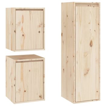 Muebles Para Tv 3 Piezas Madera Maciza De Pino