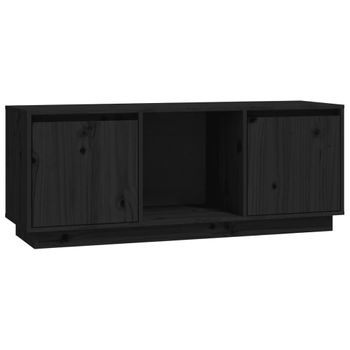 Mueble Para Tv De Madera Maciza De Pino Negro 110,5x35x44 Cm