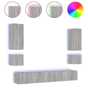 Muebles De Tv De Pared Con Luces Led 6 Piezas Gris Sonoma