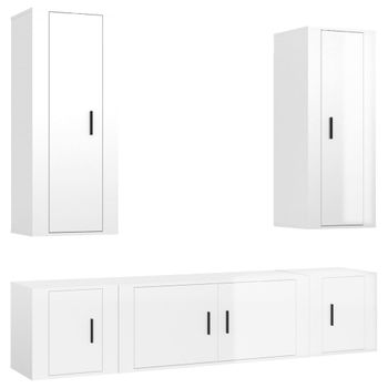 Set De Muebles De Tv 5 Piezas Madera Contrachapada Blanco Brillo