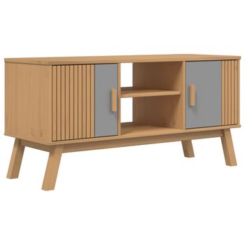 Mueble De Tv Olden Madera Maciza Pino Gris Y Marrón 114x43x57cm