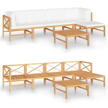 Set De Muebles De Jardín 6 Piezas Madera De Teca Y Cojines Crema