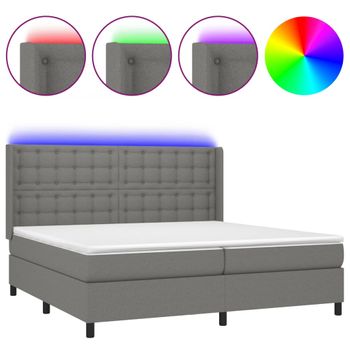 Cama Box Spring Colchón Y Luces Led Tela Gris Claro 200x200 Cm