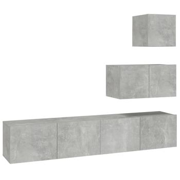 Set De Muebles De Tv 4 Piezas Madera Contrachapada Gris Hormigón