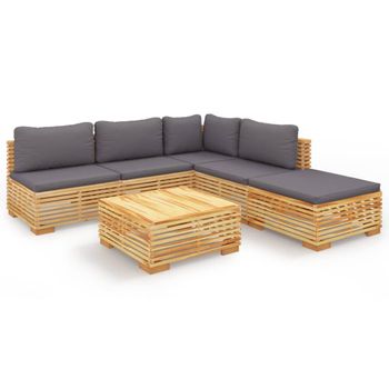 Juego Muebles De Jardín 6 Piezas Y Cojines Madera Maciza Teca