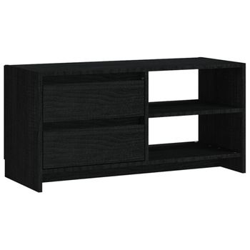 Mueble De Tv De Madera Maciza De Pino Negro 80x31x39 Cm