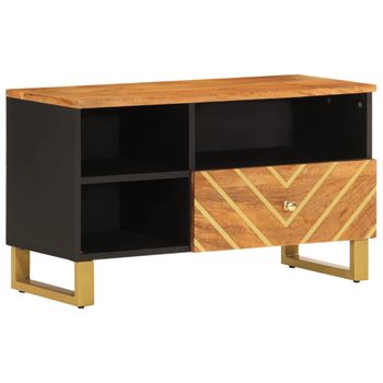 Mueble De Tv Madera Maciza De Mango Marrón Negro 80x33,5x46 Cm