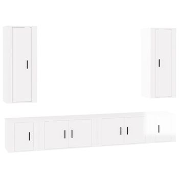 Set De Muebles De Tv 6 Piezas Madera Contrachapada Blanco Brillo