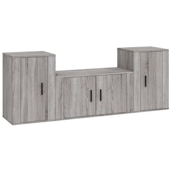 Set De Muebles Para Tv 3 Piezas Madera Contrachapada Gris Sonoma