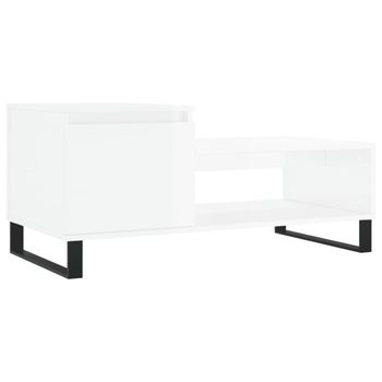 Mesa De Centro Madera Contrachapada Blanco Brillo 100x50x45 Cm