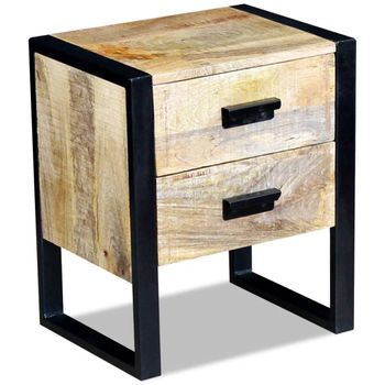 Mesa Auxiliar Con 2 Cajones Madera Maciza De Mango 43x33x51 Cm